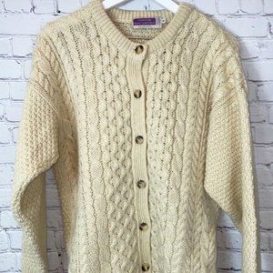 HIGHLAND HOME INDUSTRIES Womens' Cream Fisherman’s Cardigan Sweater Size Medium